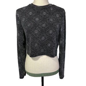 H&M Divided Metallic Silver Black Crop Top Festive Starburst Long Sleeves Size L